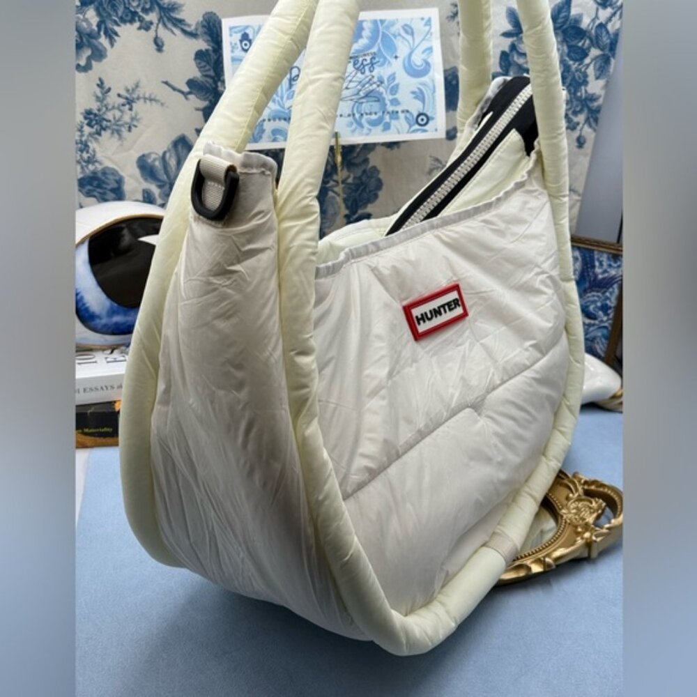 🆕 HUNTER 🧿 NWOT Large Framed Puffer Bag, White *MISSING CROSSBODY STRAP* - Picture 4 of 14